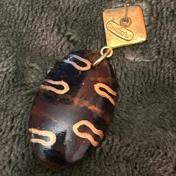 Vintage Chico's Dark Tortoiseshell-Style Dangle Earrings, Gold Tone, Post Back - Picture 5 of 7